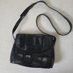 Vintage Elegant Black Crossbody Bag Woven Faux Leather